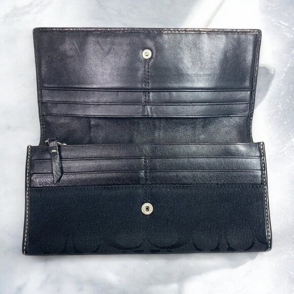 COACH Signature Large Wallet Black Canvas & Leather Beige Snakeskin Stripe - Picture 2 of 14